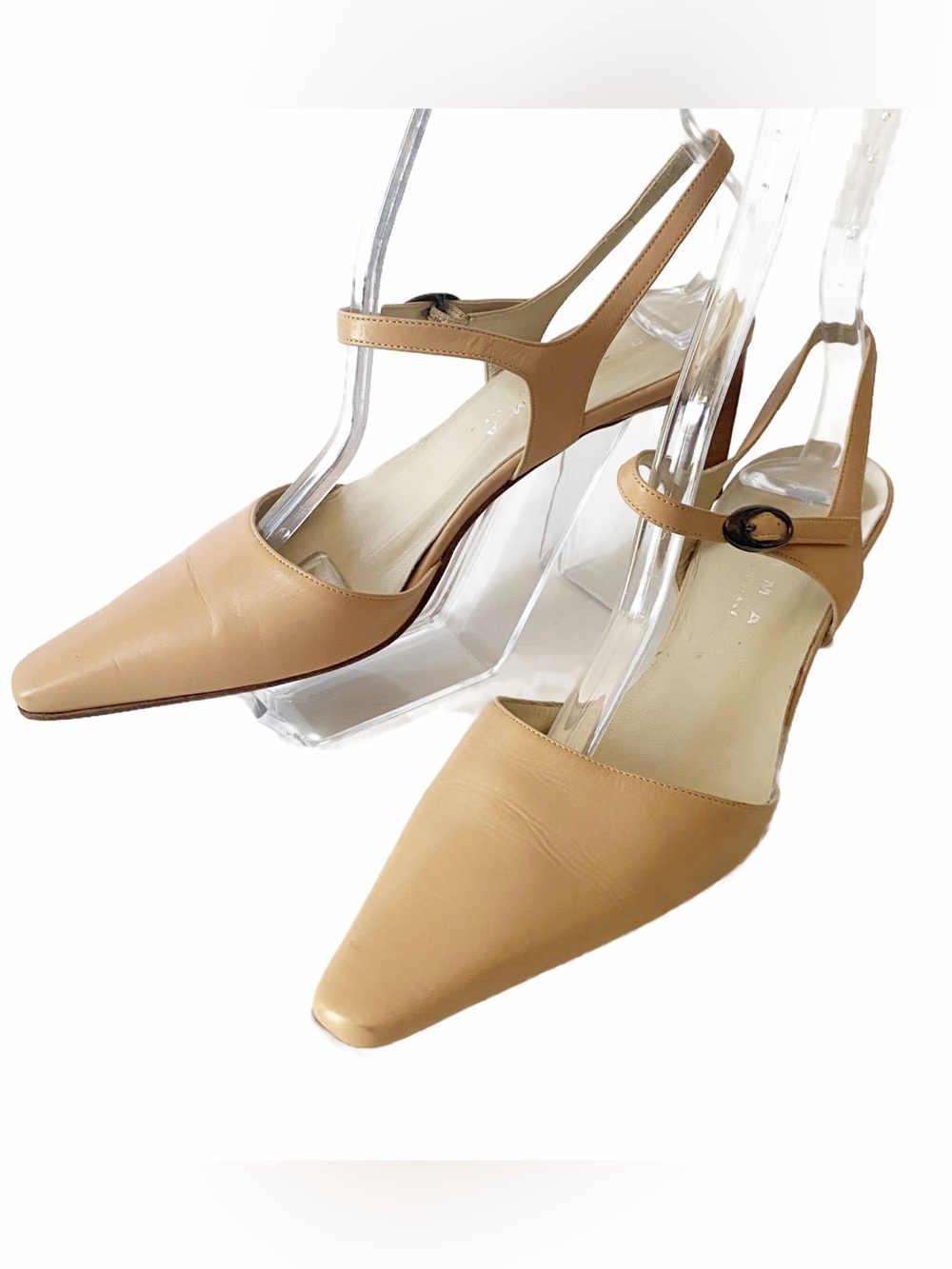 Paloma Barcelo, Leather Nude/Beige Pointed Toe Slingback Minimalist Quiet Luxury